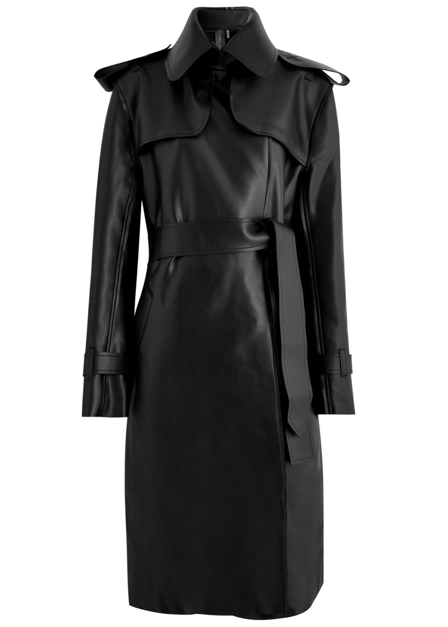Norma Kamali Belted Faux Leather Trench Coat - Black - XS (UK6 / XS)