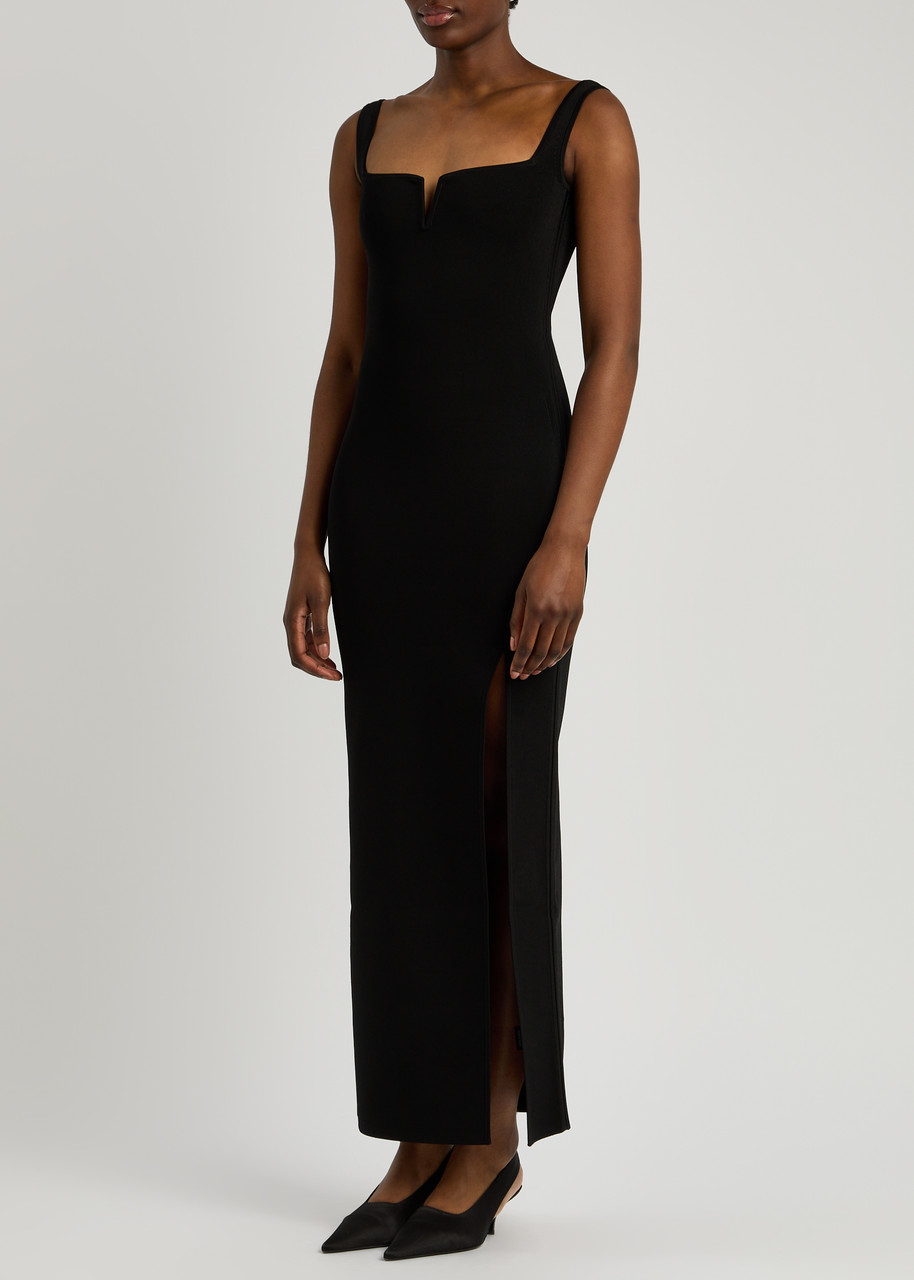Galvan Freya Ribbed-knit Midi Dress In Black