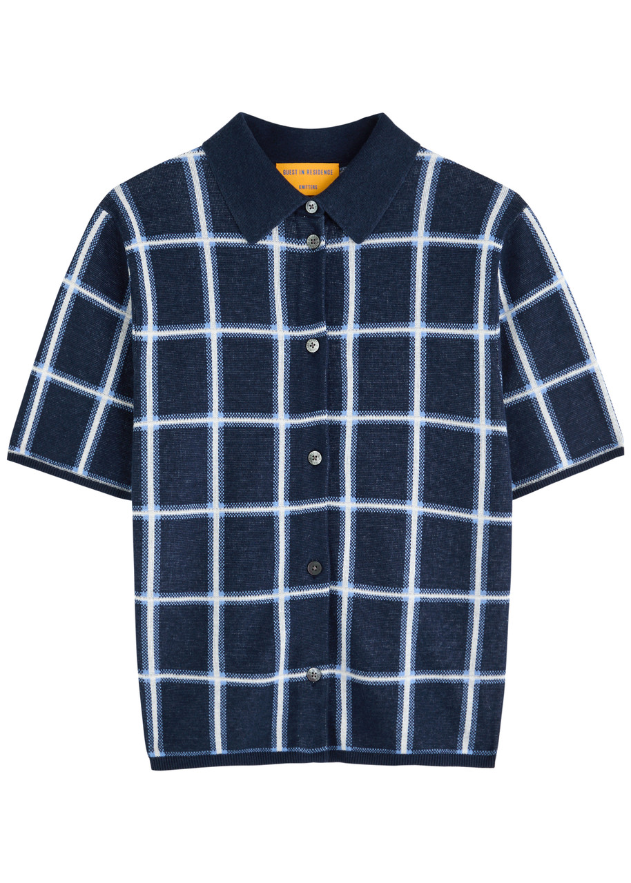 Guest In Residence Picnic Plaid Intarsia Silk-blend Shirt - Navy