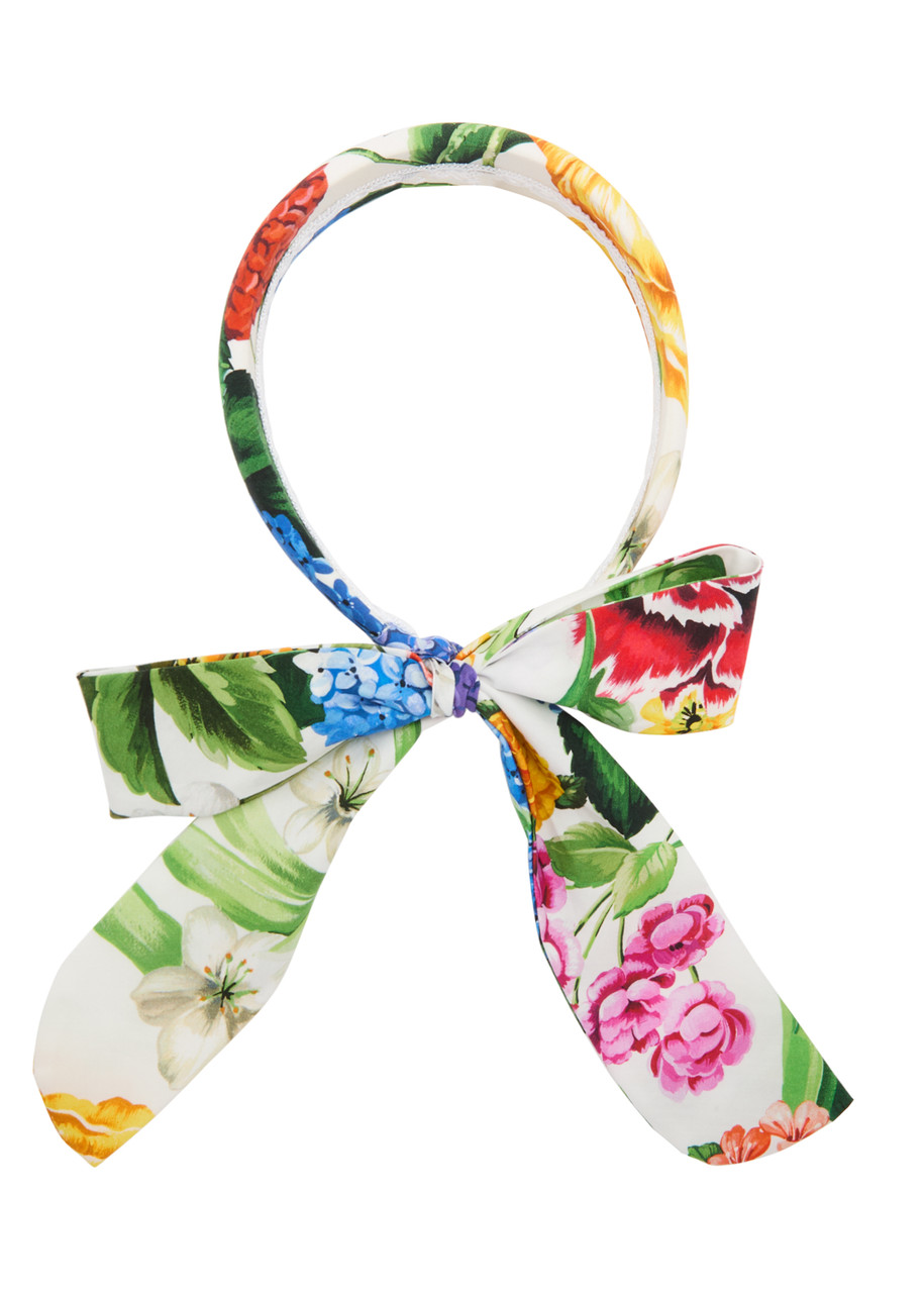 Dolce & Gabbana Kids Floral-print Cotton Tie Headband In Multicoloured