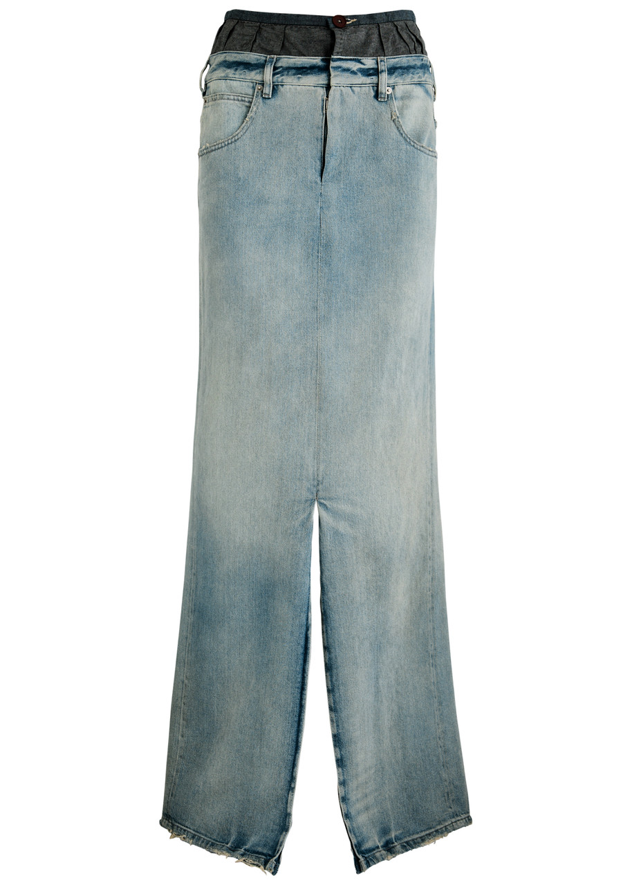 Maison Margiela Distressed Denim Maxi Skirt In Denim