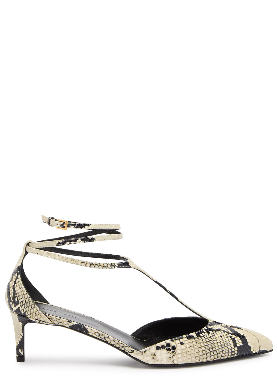 Khaite Mia Snake-effect Leather Kitten-heel Pumps In Beige