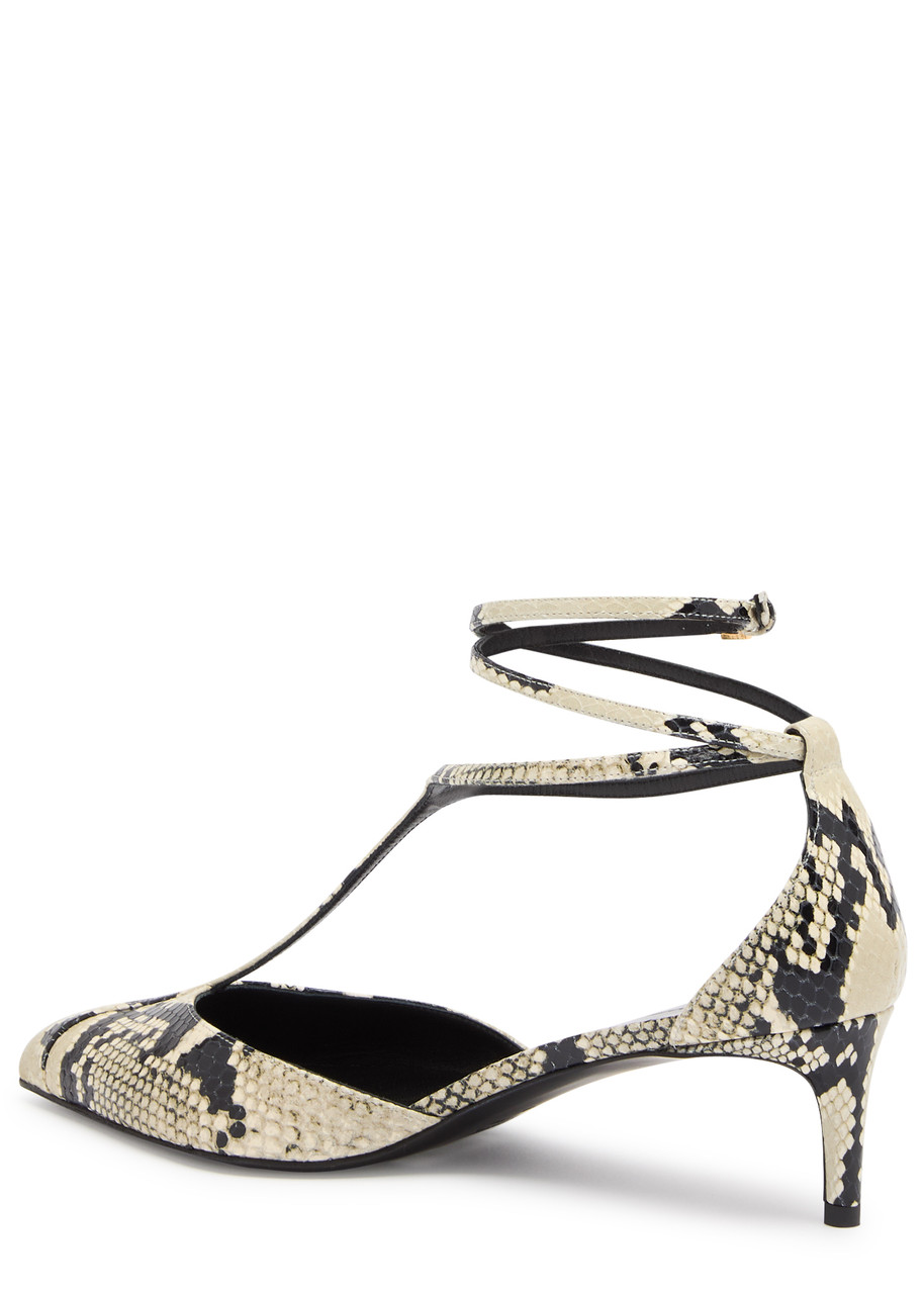 Khaite Mia Snake-effect Leather Kitten-heel Pumps In Beige