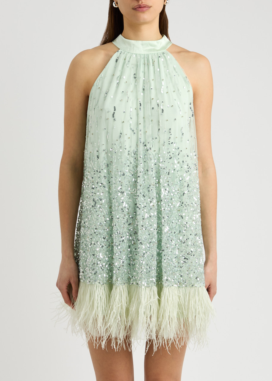 Alice And Olivia Embellished Erna Mini Dress In Mint