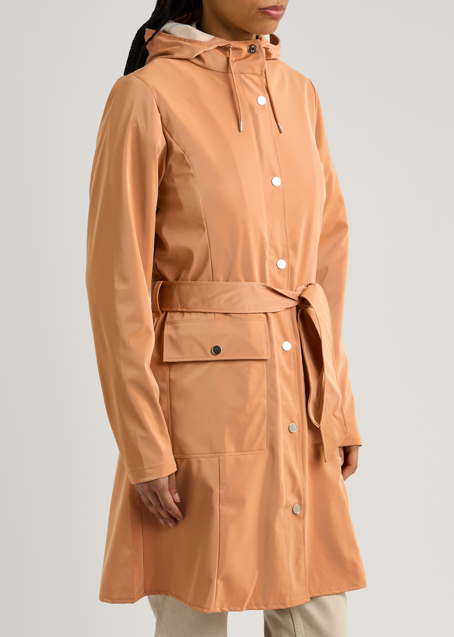 Rains Curve Belted Hooded Rubberised Jacket In Peach