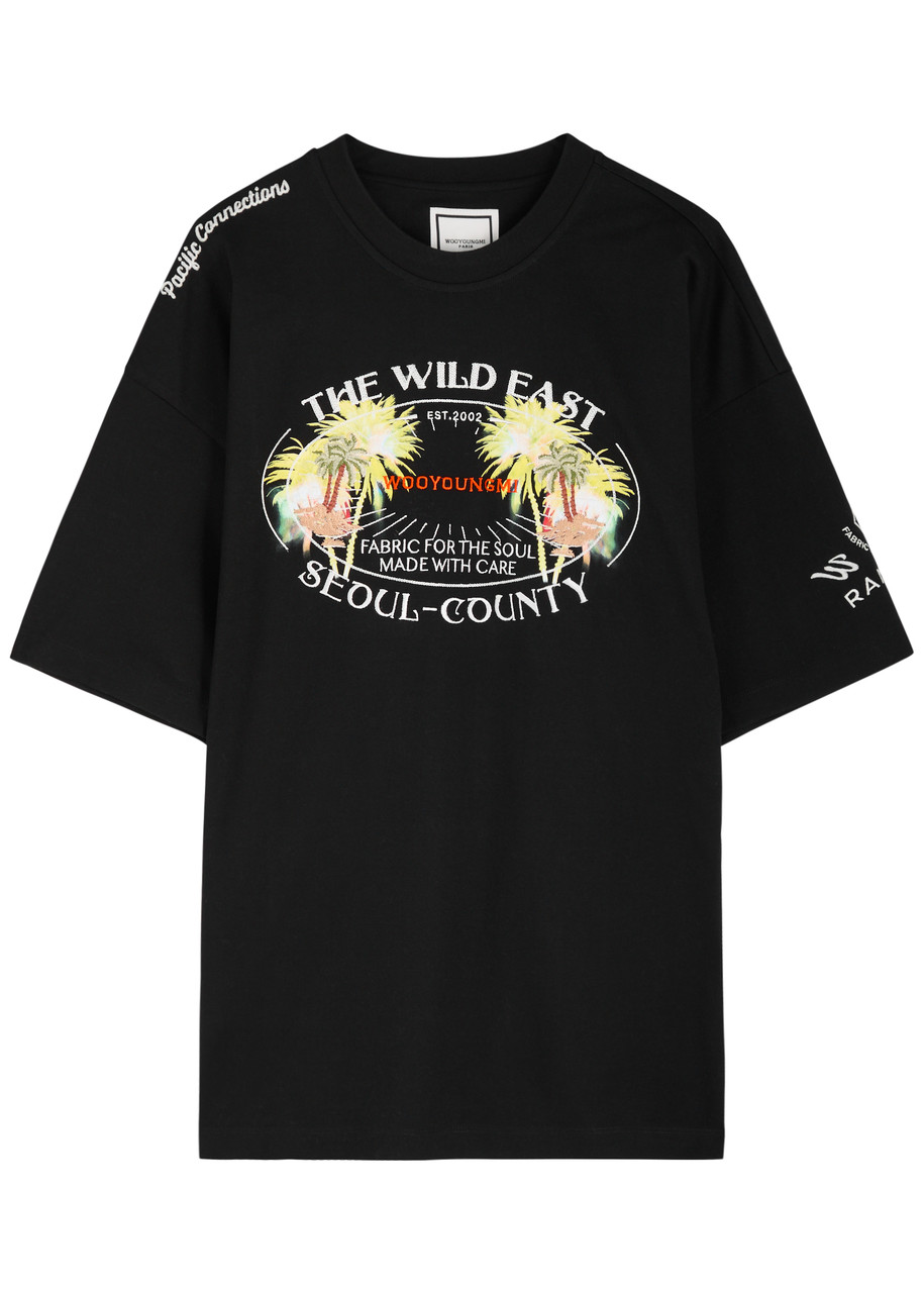 Wooyoungmi Crew Neck Cotton T-shirt With Graphic Print In Black
