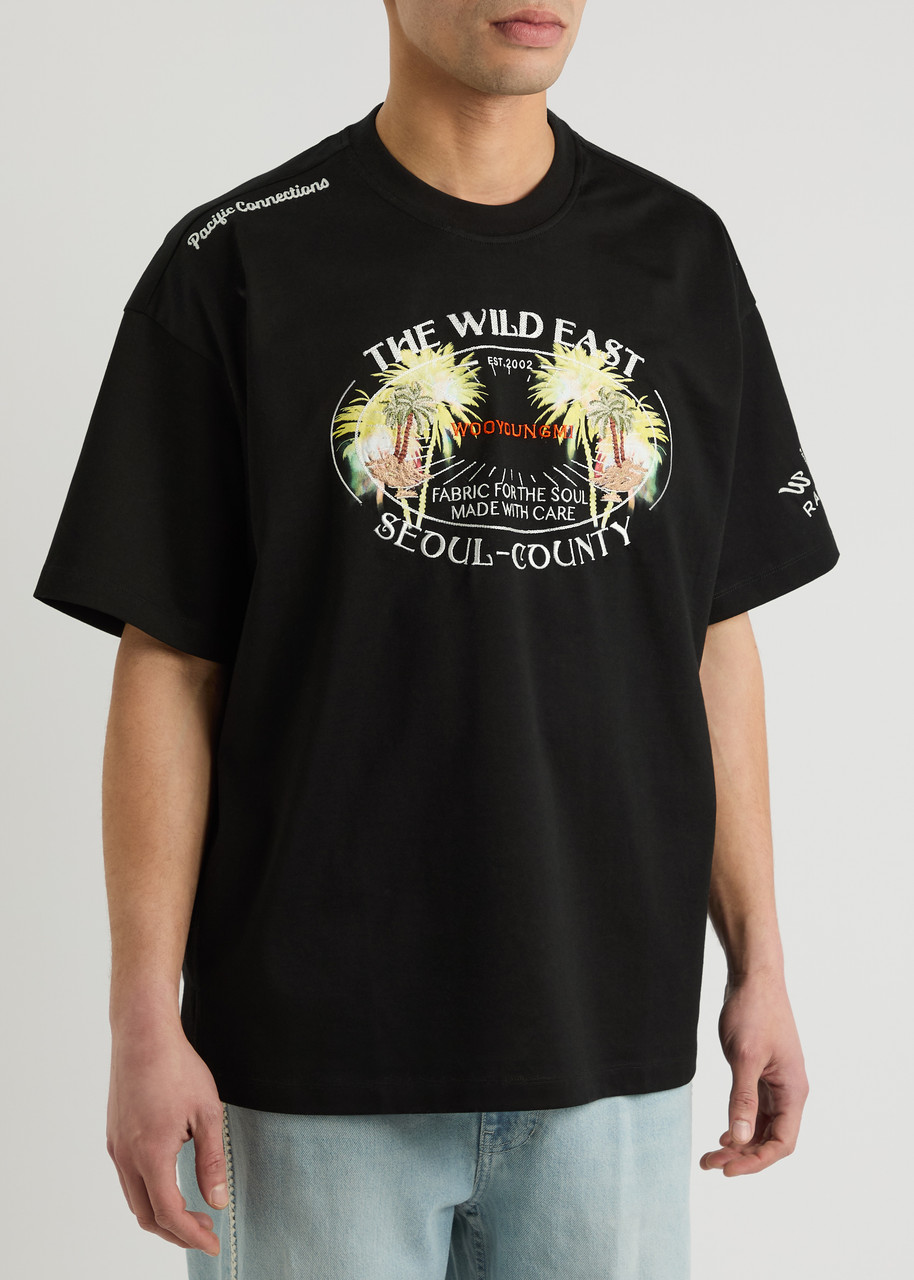 Wooyoungmi Crew Neck Cotton T-shirt With Graphic Print In Black