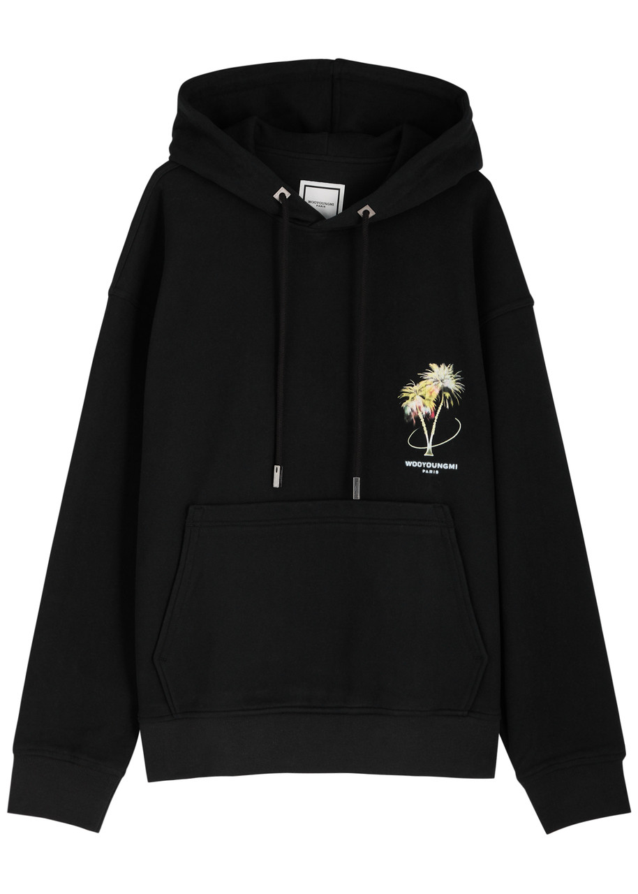 Wooyoungmi Graphic Print Hooded Sweatshirt With Pouch Pocket In Black