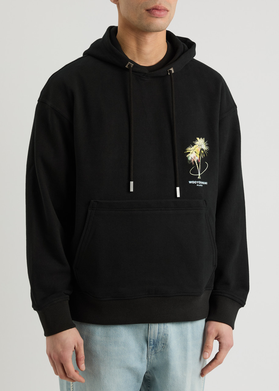Wooyoungmi Graphic Print Hooded Sweatshirt With Pouch Pocket In Black
