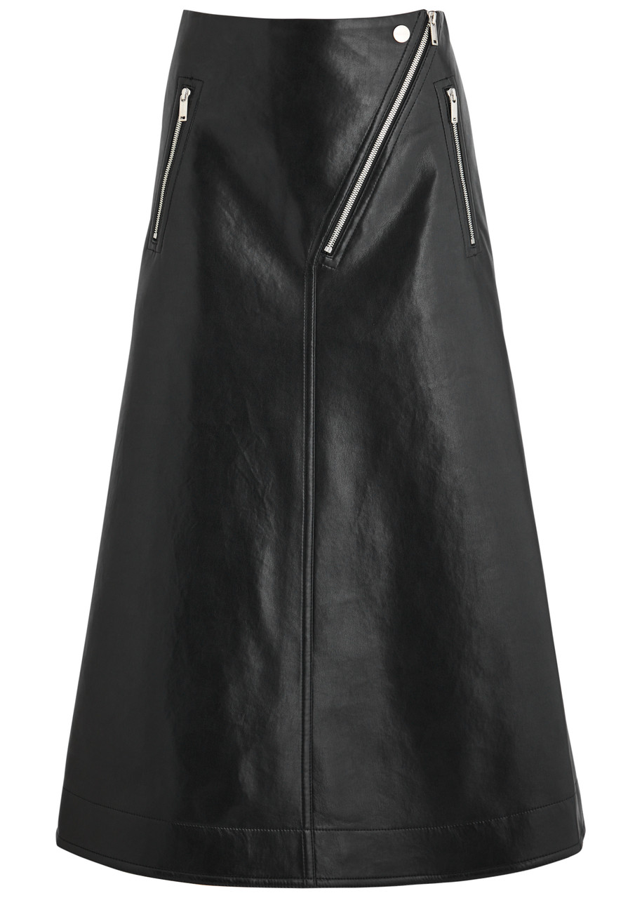 Nanushka Black Aleka Regenerated Leather Midi Skirt In Black