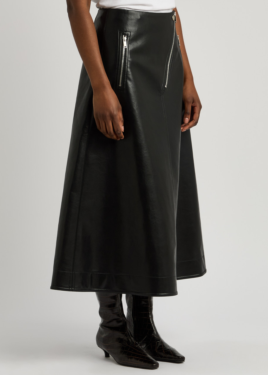 Nanushka Black Aleka Regenerated Leather Midi Skirt In Black