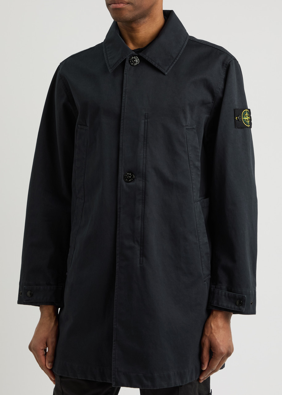 Stone Island Raso Gommato 3l Cotton-poplin Coat In Navy