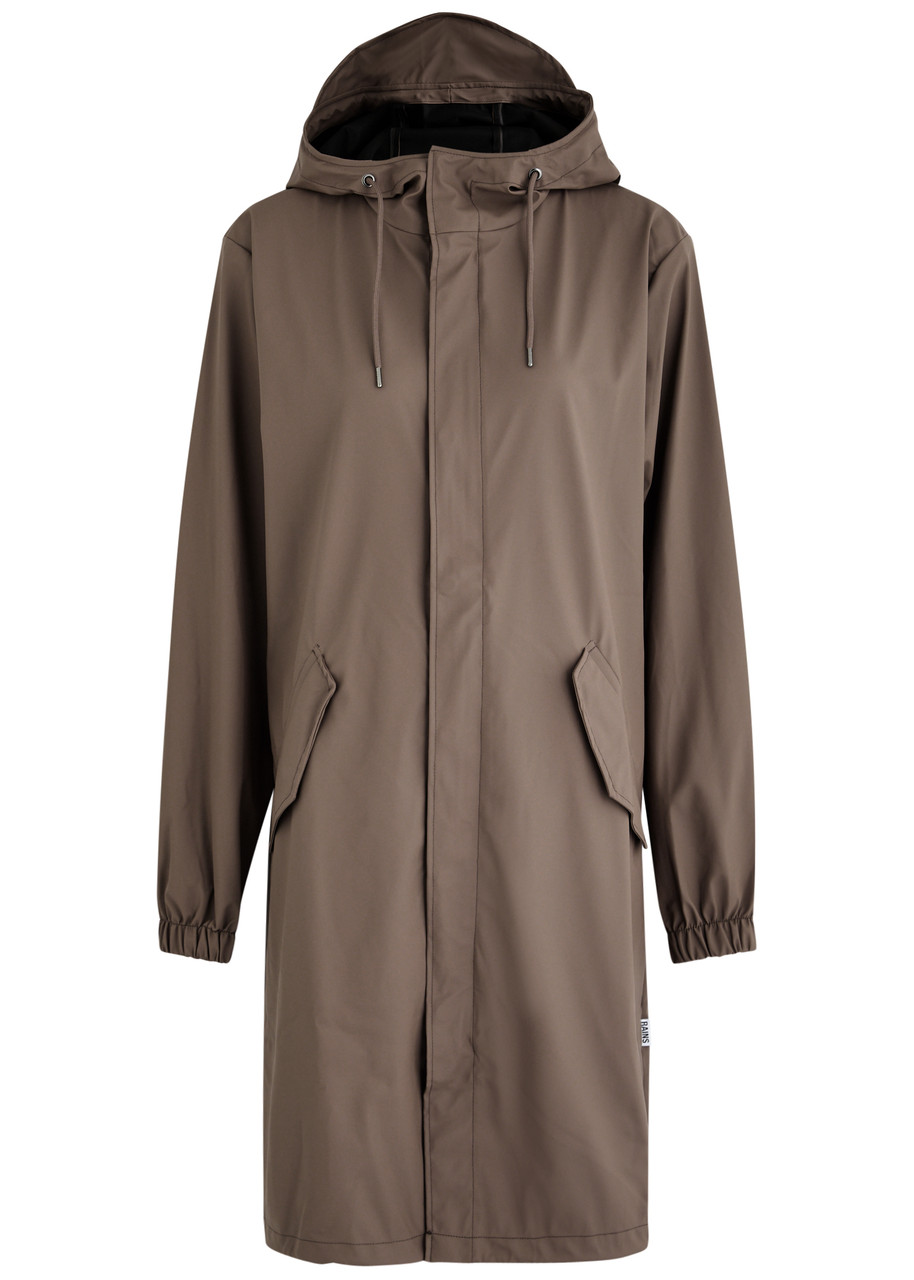 Rains Fishtail Hooded Rubberised Parka In Chocolate