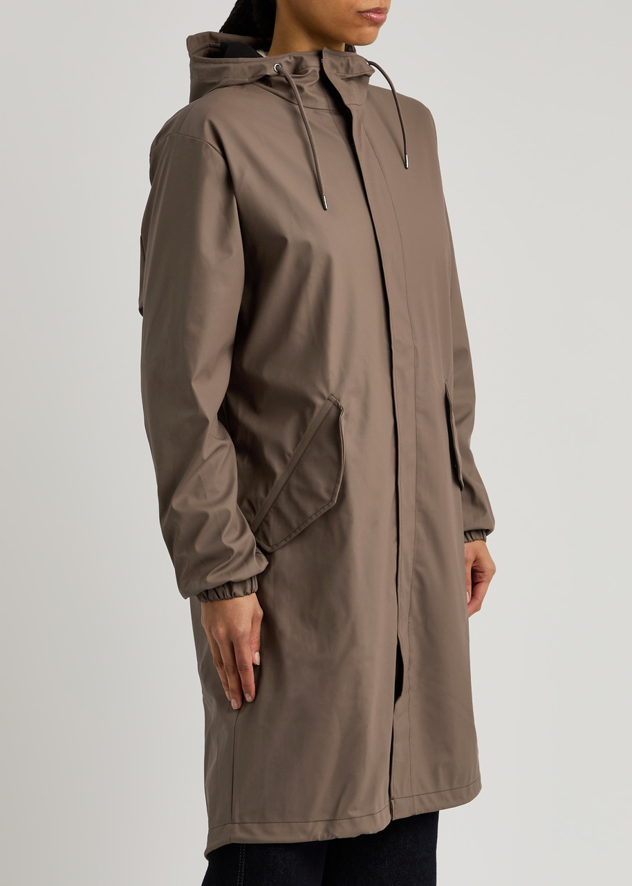 Rains Fishtail Hooded Rubberised Parka In Chocolate
