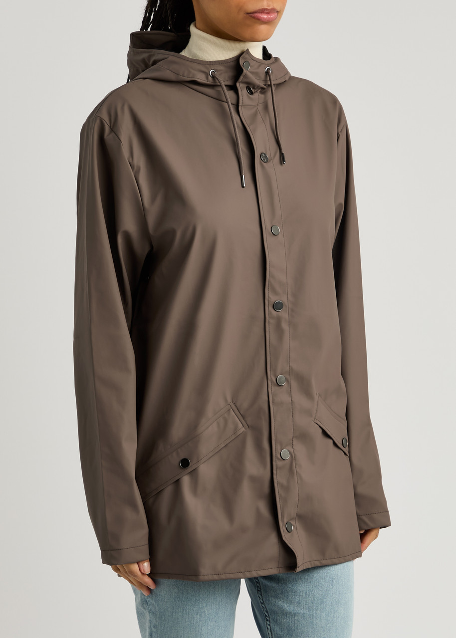  Rains Hooded Rubberised Jacket - Chocolate - Xs (uk6 / Xs) 