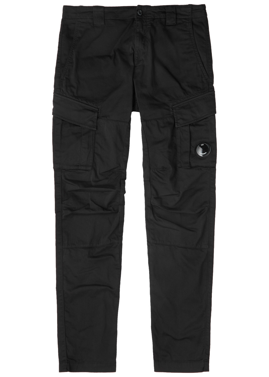 C.p. Company Slim-leg Stretch-cotton Cargo Trousers In Black