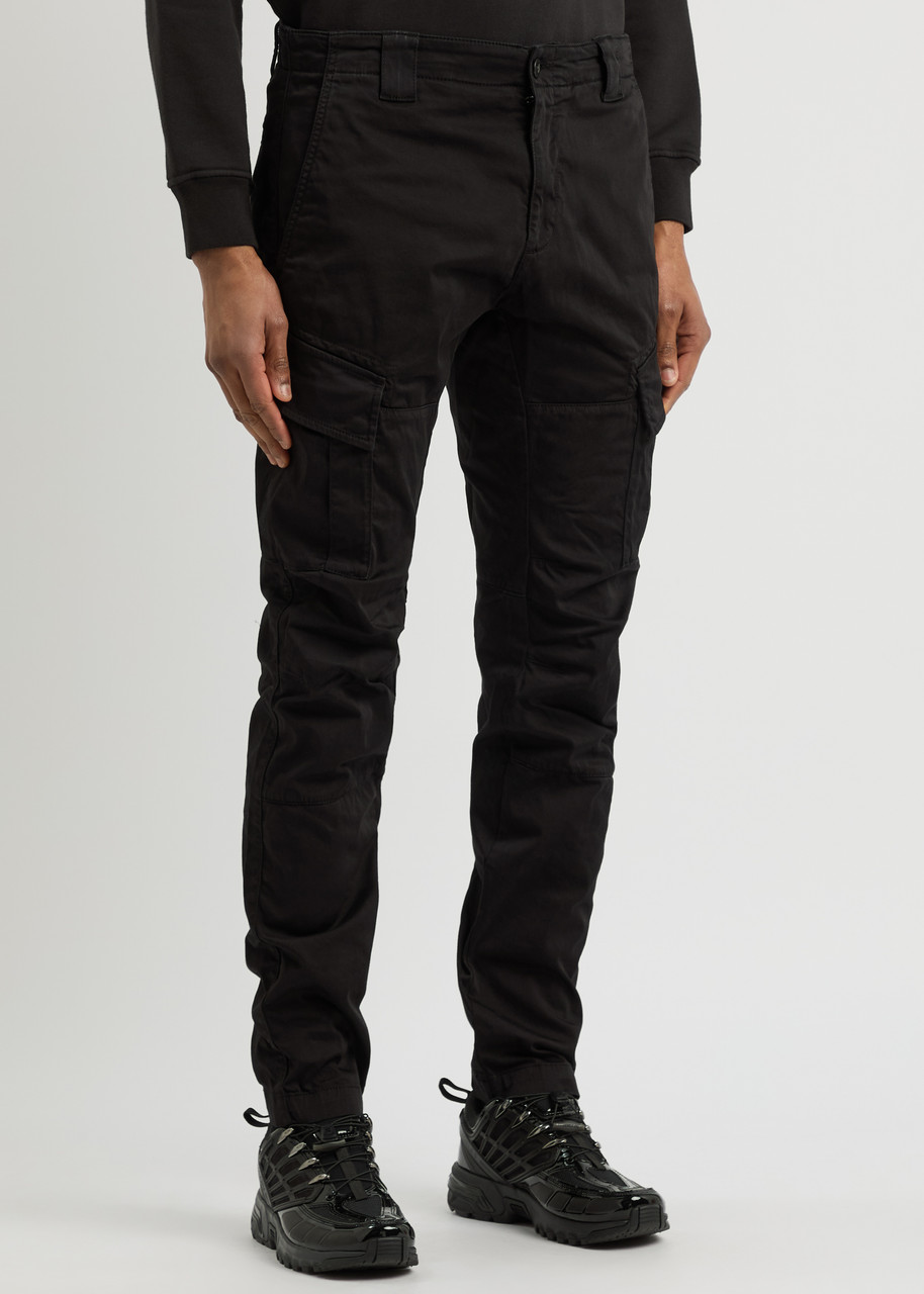 C.p. Company Slim-leg Stretch-cotton Cargo Trousers In Black