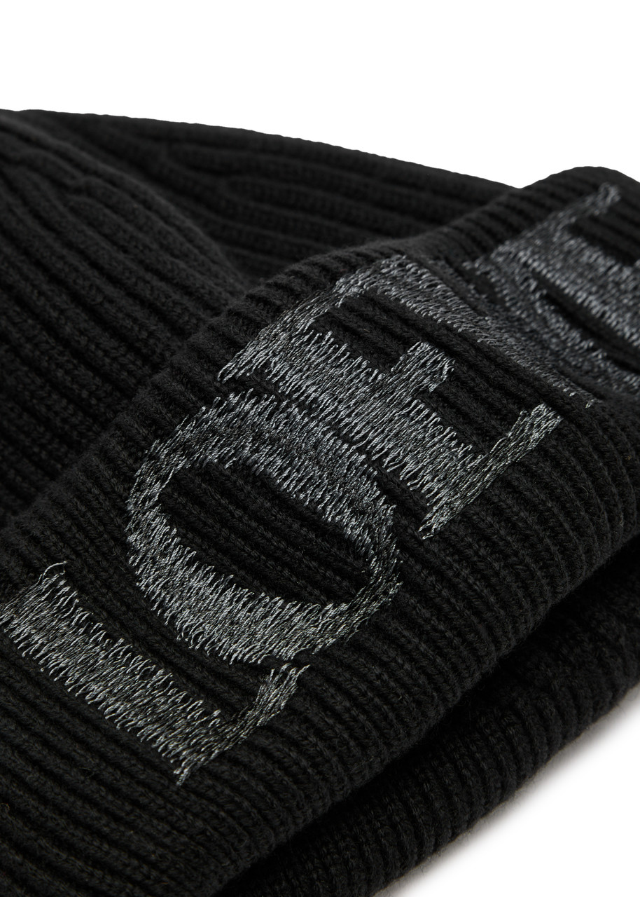  Loewe Logo-embroidered Ribbed Wool Beanie - Black - One Size 