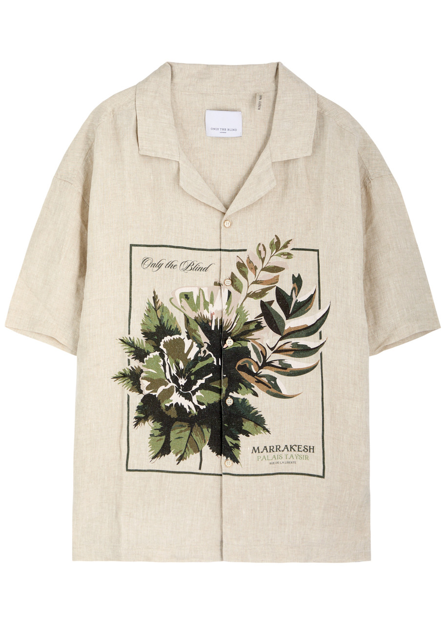 Only The Blind Botanical Printed Linen Shirt - Beige - M/L M/L