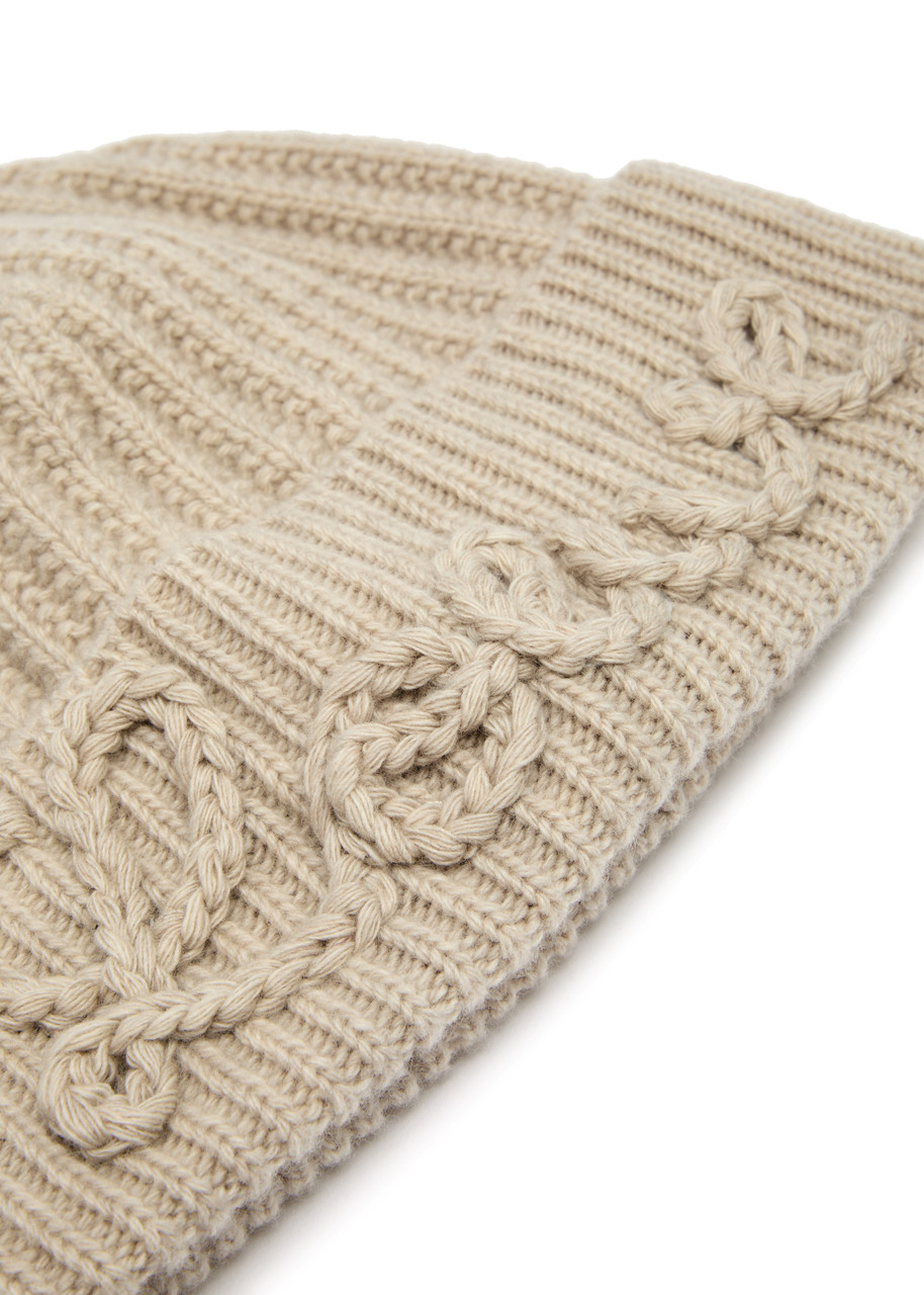  Loewe Logo-appliqué Ribbed Wool Beanie - Cream - One Size 