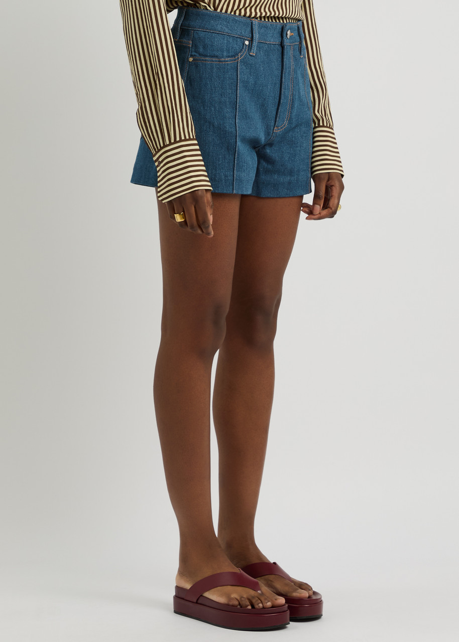Paige Dani Stretch-denim Shorts In Blue
