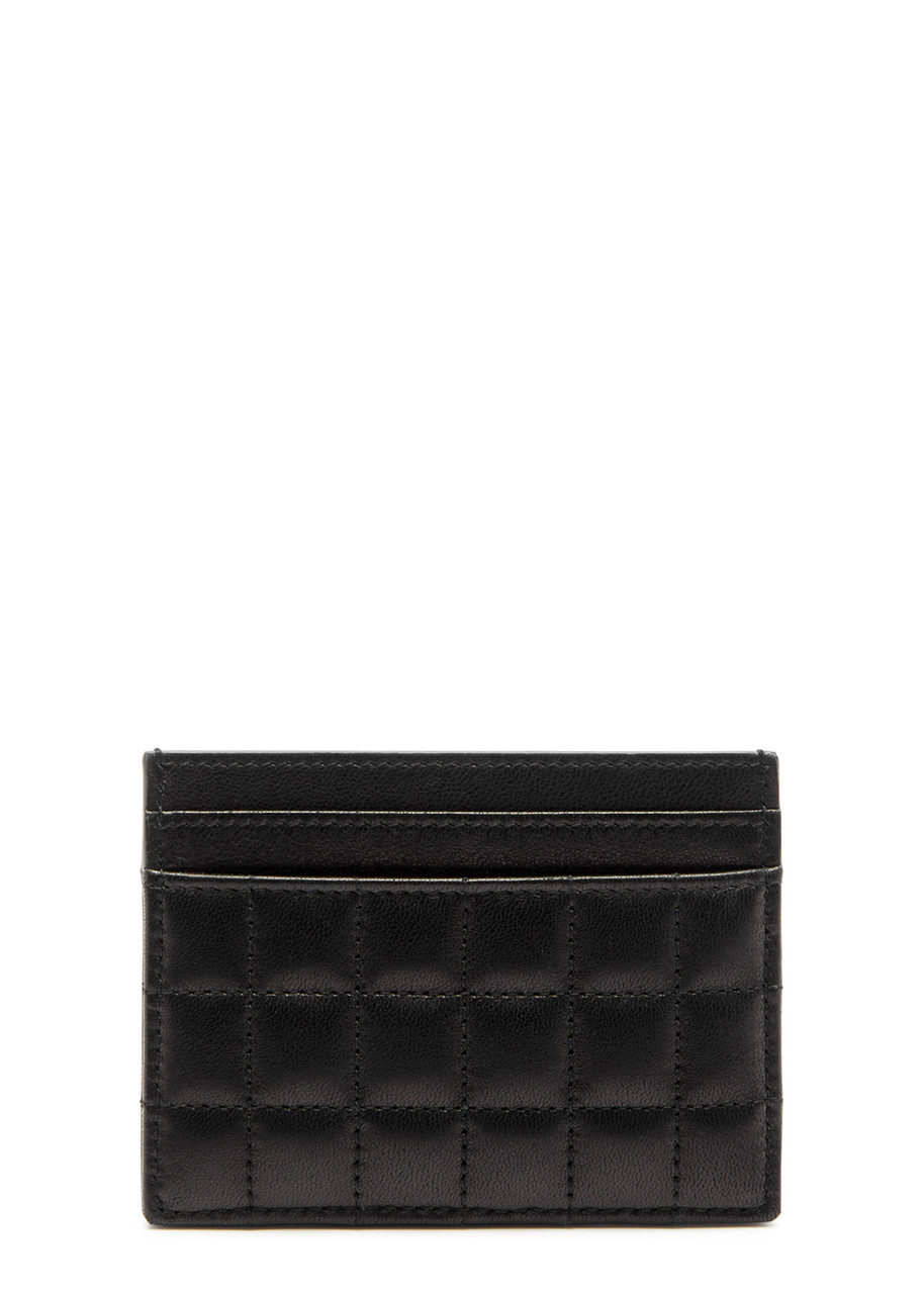 Saint Laurent Logo-plaque Quilted Card Holder In Black