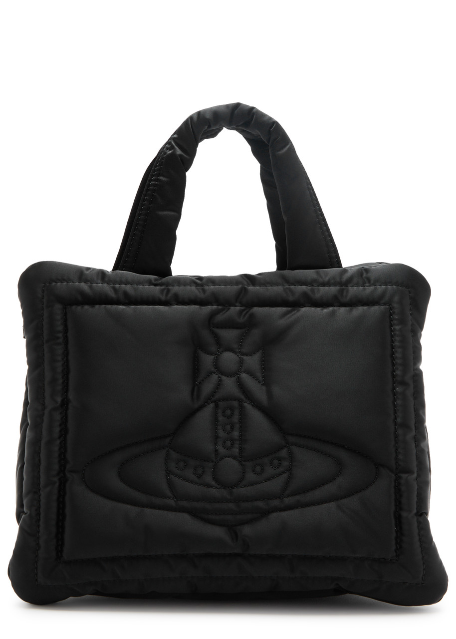 Vivienne Westwood Margaret Small Orb-embroidered Nylon Top Handle Bag In Black