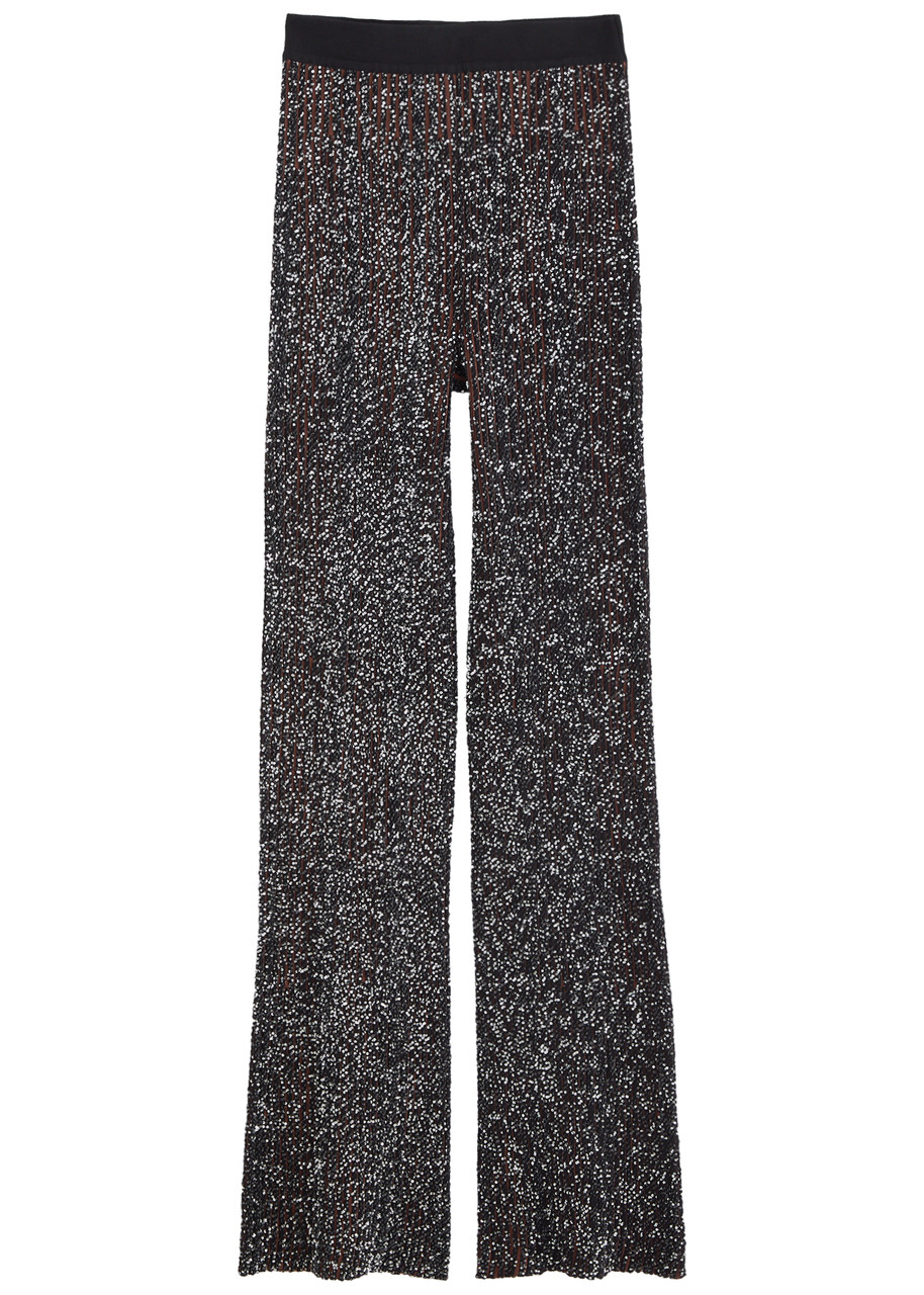 Missoni Striped Sequin-embellished Knitted Trousers In Black
