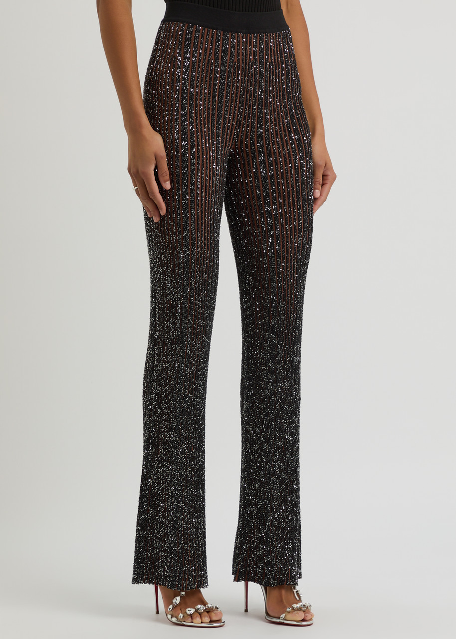 Missoni Striped Sequin-embellished Knitted Trousers In Black