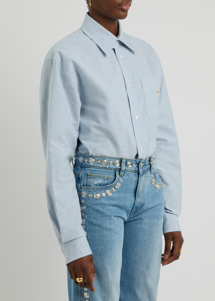 Coperni Oxford Cotton Shirt Bodysuit In Blue