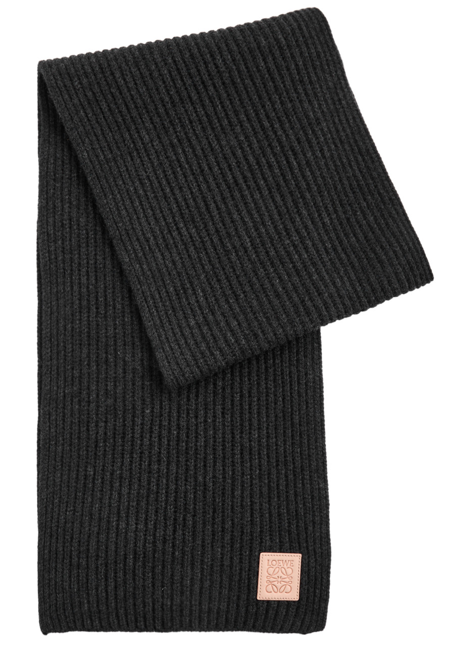 Loewe Logo Ribbed Cashmere Scarf - Black - One Size