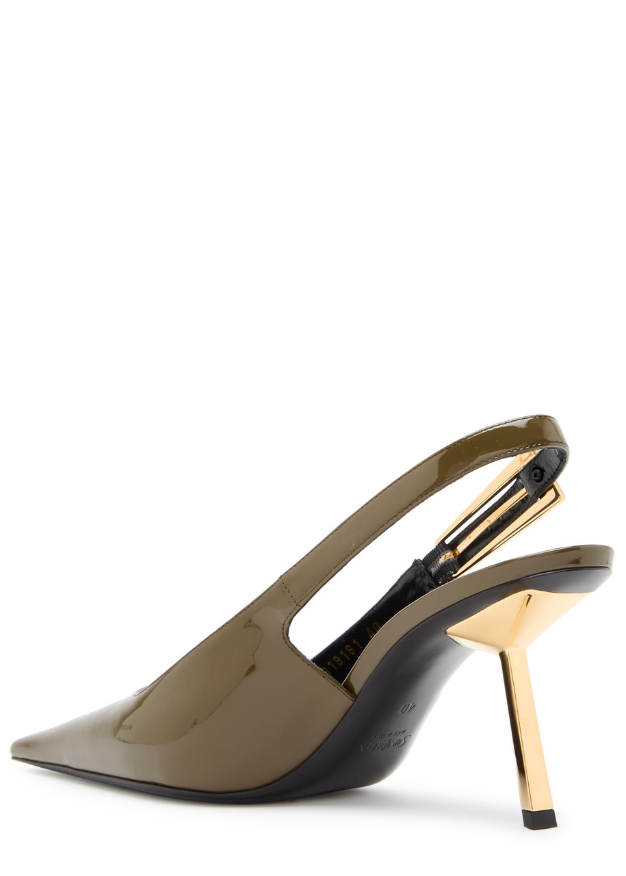 Saint Laurent 110mm Lee Patent-leather Slingback Pumps In Green
