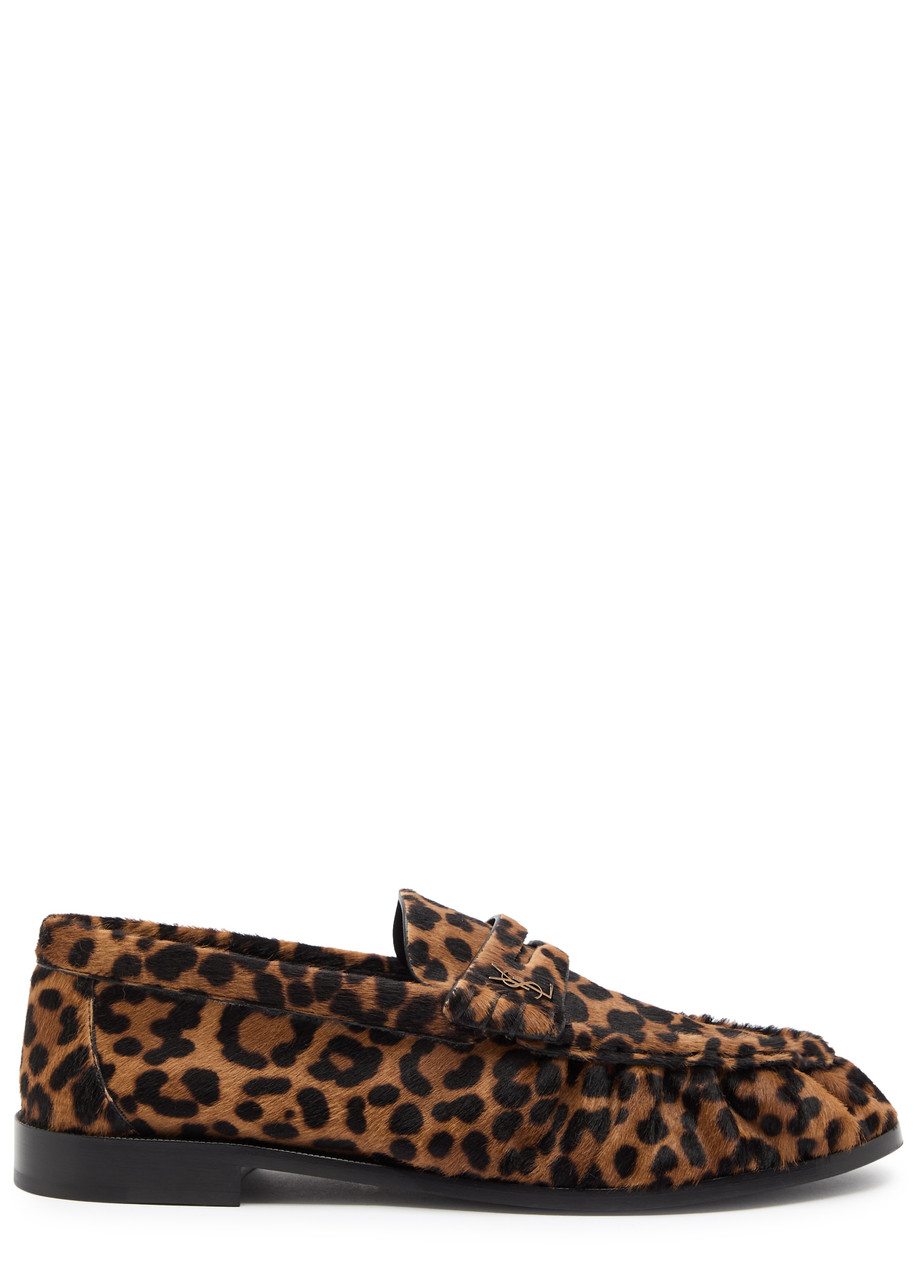 Saint Laurent Brown Loafers With Cassandre Logo And Leopard Motif In Fabric Woman In Leopard