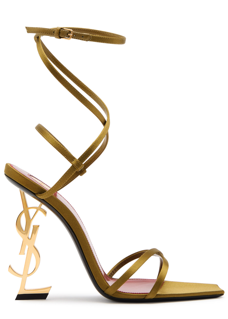 Saint Laurent Opyum 110 Logo Satin Sandals - Dark Green