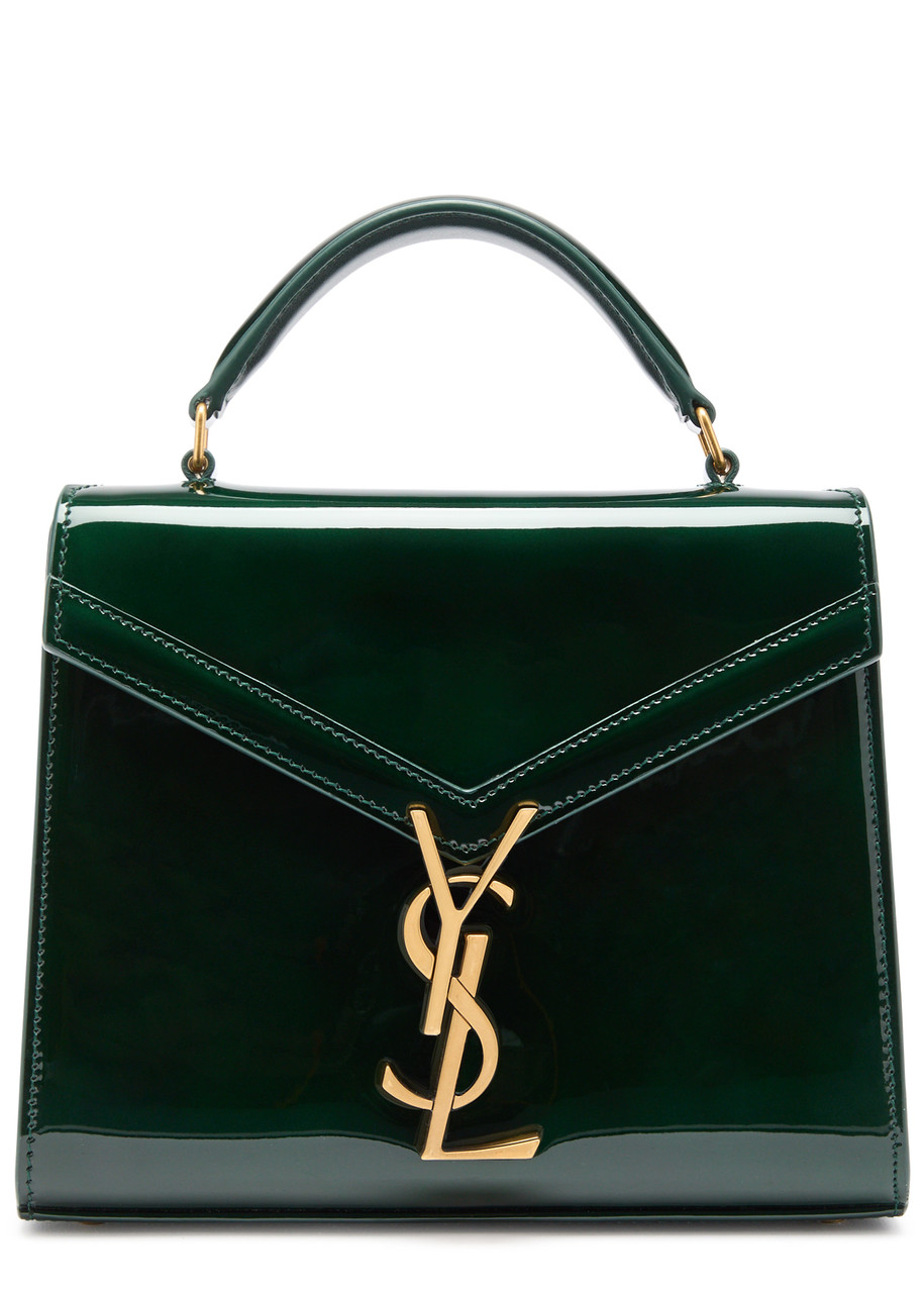 Saint Laurent Cassandra Patent Leather Top Handle Bag In Dark Green