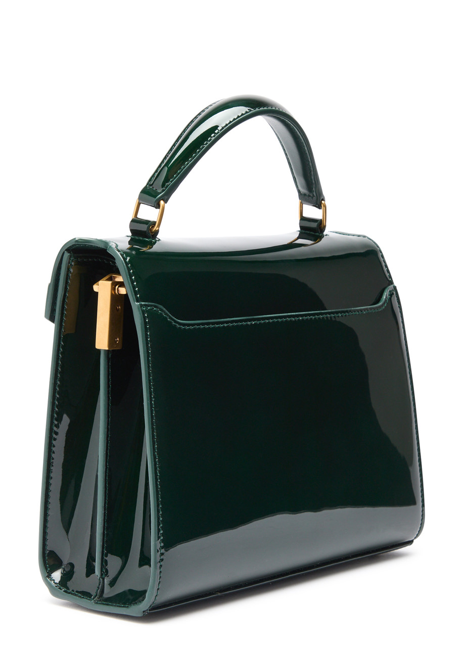 Saint Laurent Cassandra Patent Leather Top Handle Bag In Dark Green