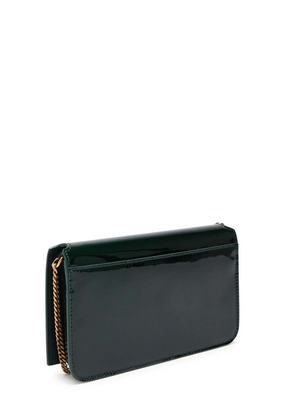 Saint Laurent Cassandre Patent Leather Phone Case In Dark Green
