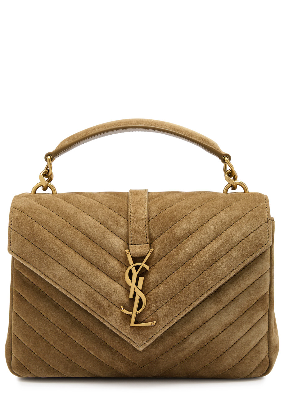 Saint Laurent College Medium Suede Shoulder Bag In Tan