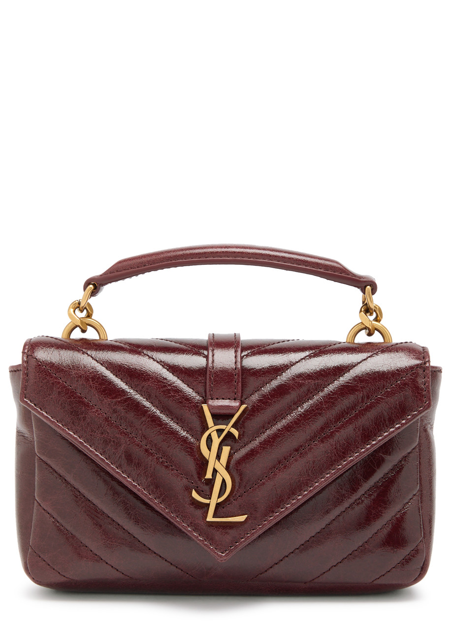 Saint Laurent College Mini Patent Leather Cross-body Bag In Burgundy