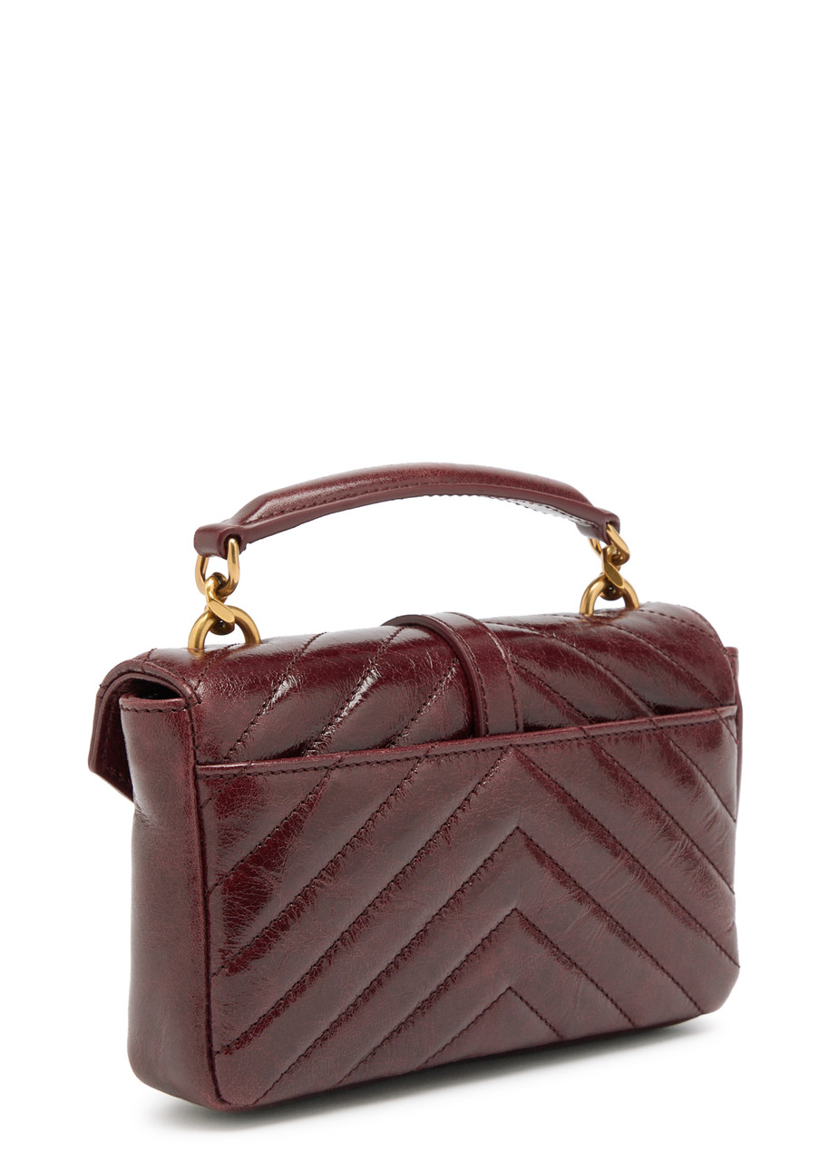 Saint Laurent College Mini Patent Leather Cross-body Bag In Burgundy