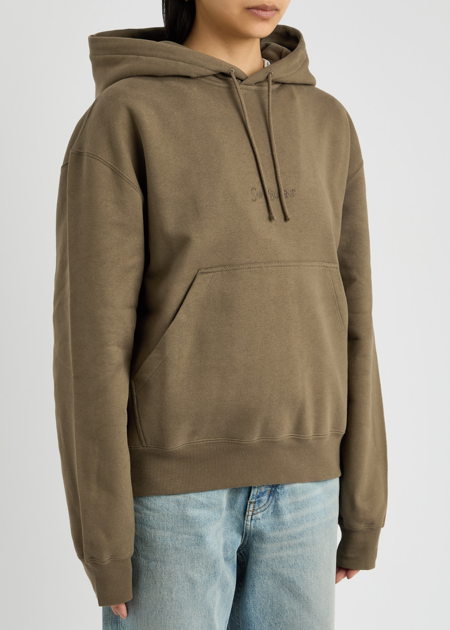 Saint Laurent Cotton Sweatshirt With Logo Embroidery In Khaki