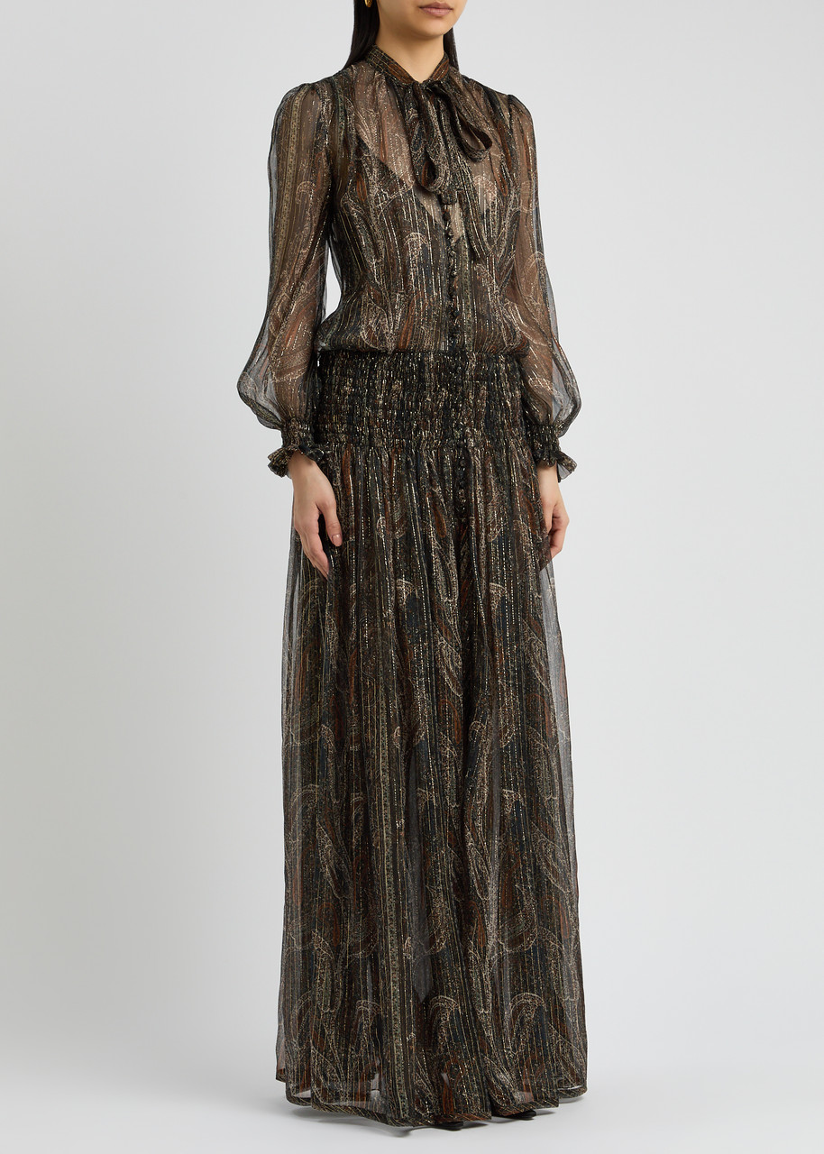 Saint Laurent Yves Paisley-print Silk-blend Chiffon Maxi Dress In Multicoloured 1