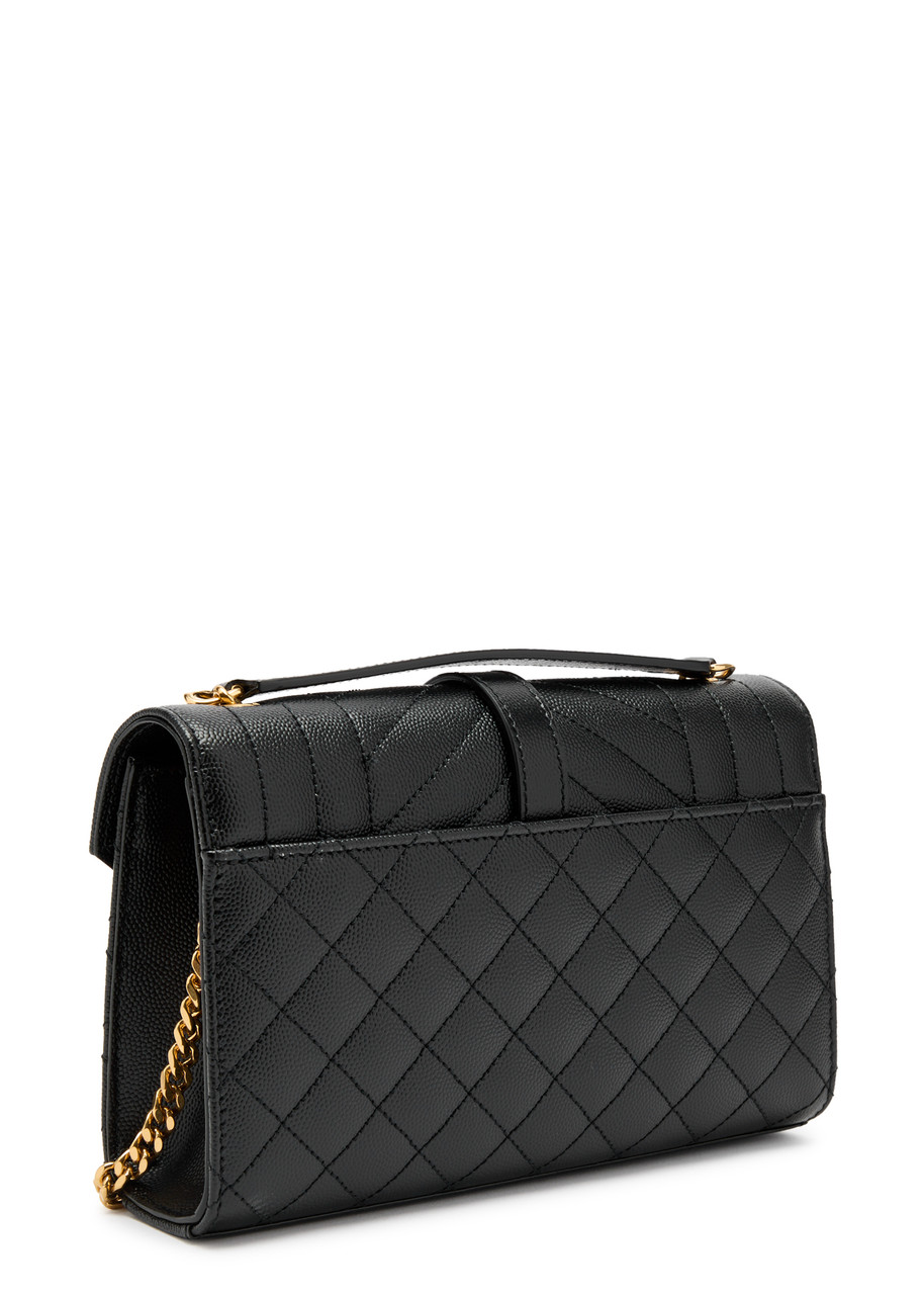 Saint Laurent Envelope Small Quilted Leather Shoulder Bag In Black