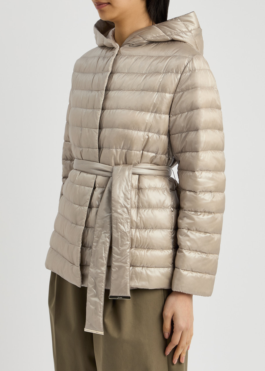 Herno Hooded Quilted Shell Jacket In Cream