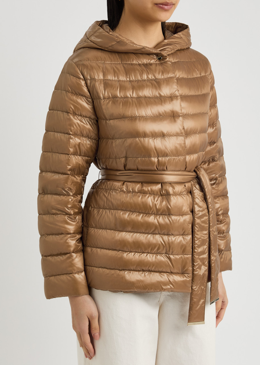 Herno Hooded Quilted Shell Jacket In Camel