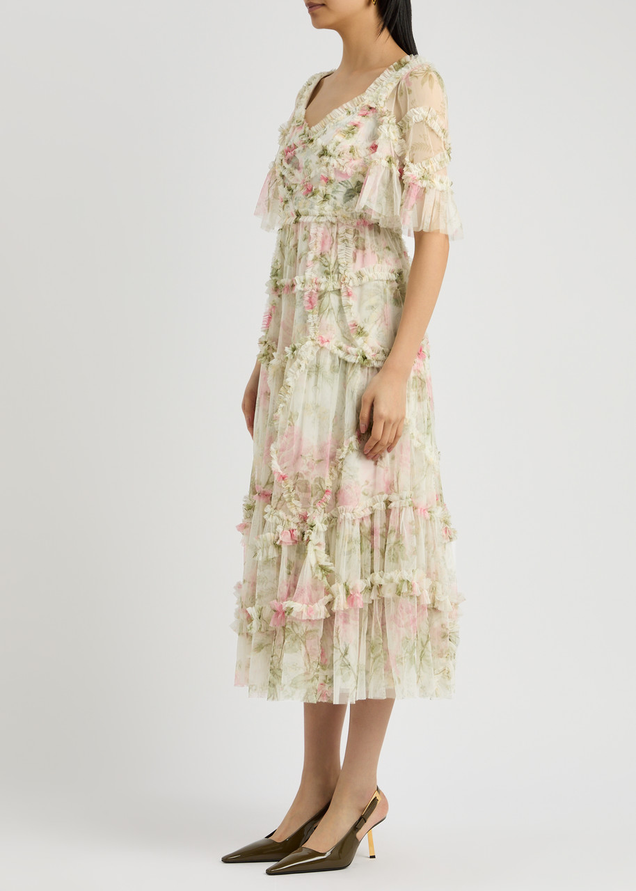 Needle & Thread Rose Maeve Floral-print Ruffled Tulle Gown In Pink