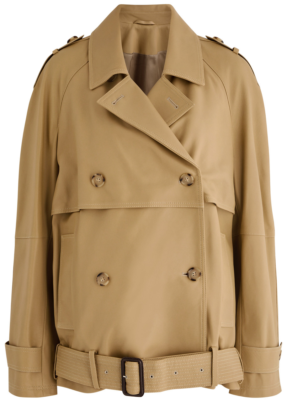 Totême Tan Short Trench Leather Jacket In Beige