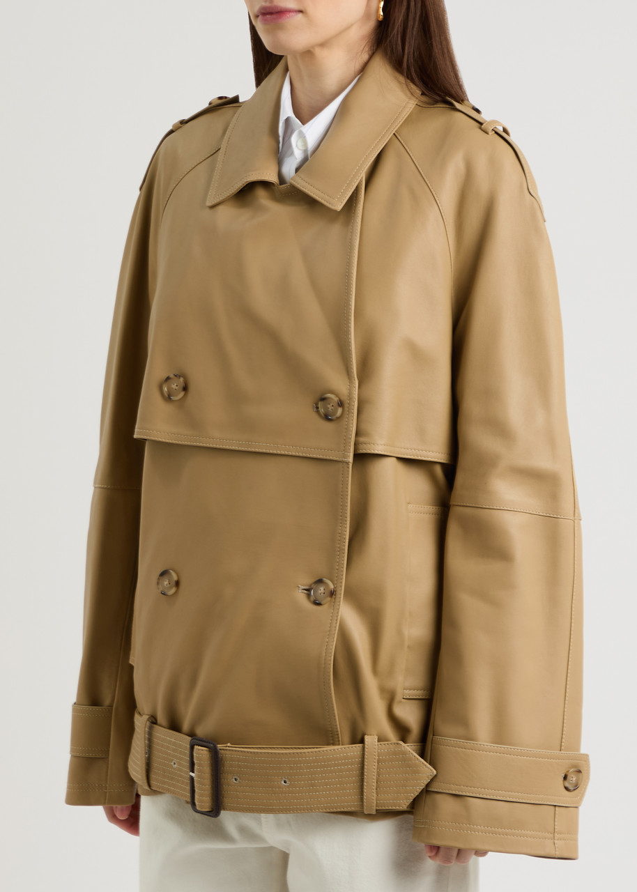 Totême Tan Short Trench Leather Jacket In Beige