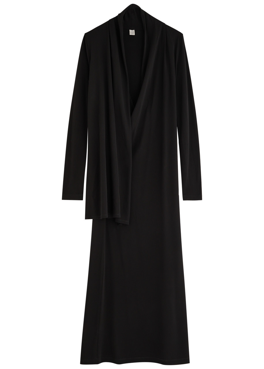 Totême Toteme Draped Wrap-effect Stretch-jersey Maxi Dress In Black