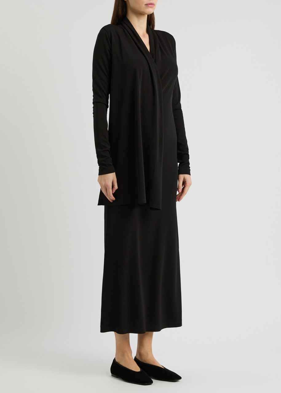 Totême Toteme Draped Wrap-effect Stretch-jersey Maxi Dress In Black